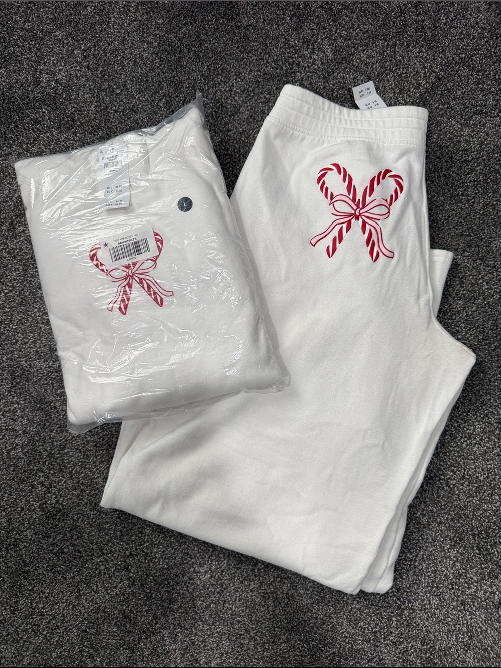 Hollister White Candy Cane Pajama Set - Red Bow Accent